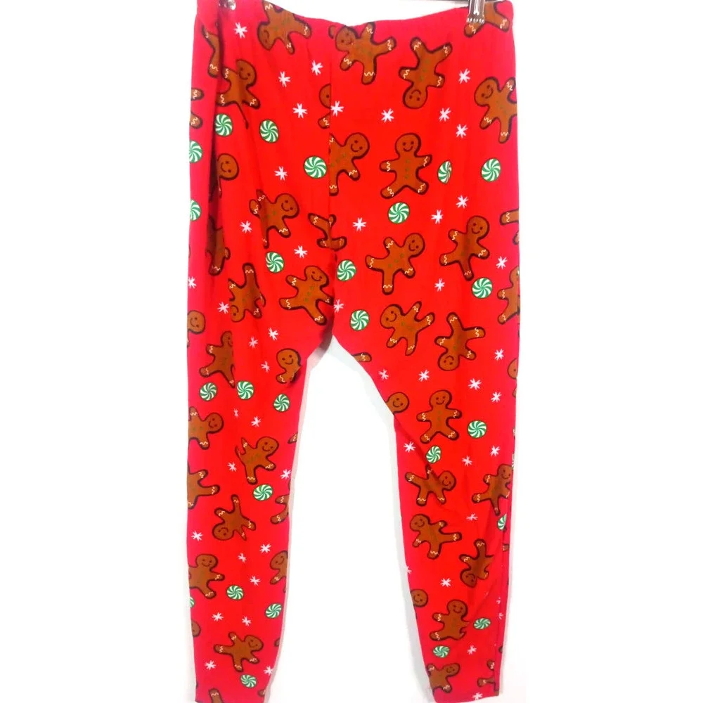 No Comment Women 2X Red Leggings Christmas Gingerbread Men Peppermint Holiday - Picture 4 of 6